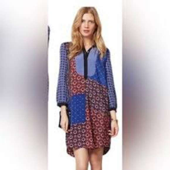 Anthropologie Moulinette Souers Shirt Dress Patchwork Silk Foulard Tunic Cottage - Picture 2 of 4